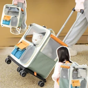 Good-looking Kitten Transport Case with Pull Rod Breathable Pet Trolley Ventilated Trolley Box Fashionable Travel Cat Backpack