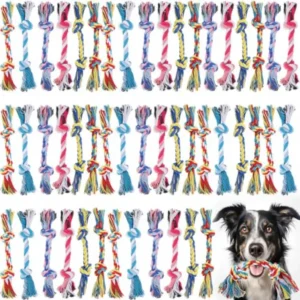 48 Pcs Dog Toys Bulk Chew Ropes Dental Cotton Teething 2 Knot Tug of War Toy for Aggressive Chewers Small and Medium Dogs Puppi