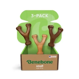 Small 3-Pack Wishbone Durable Dog Chew Toy for Aggressive Chewers Real Bacon Chicken Peanut Butter Made in USA Variety Pack