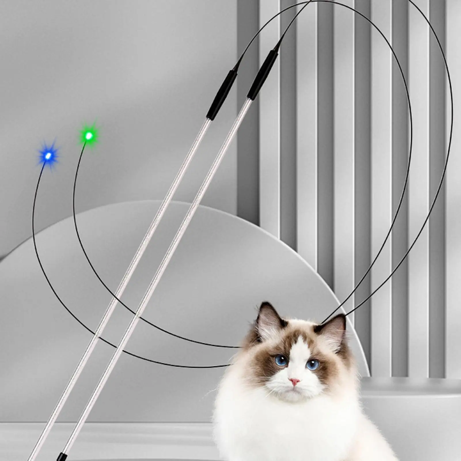 Teaser Wand Cat Toy LED Interactive Funny Teaser Pole Cat Toys Wand for Indoor Kitten Play Boredom Exercise Pet Enrichment