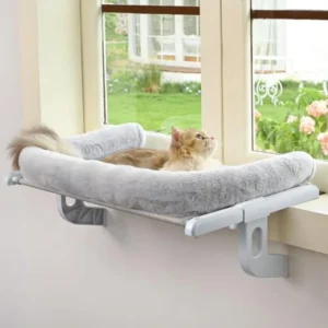 Cat Window Sill Perch with Large Bolster Easy to Adjust and Assemble Cat Window Seat for Windowsill and Bedside Pet Hammock Bed