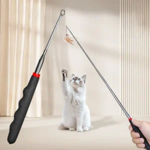 Retractable Teaser Cat Toy Interactive Long Wand Fun Exerciser Playing Toy Cats Teaser Stick Rod Interactive Stick Teaser Toys
