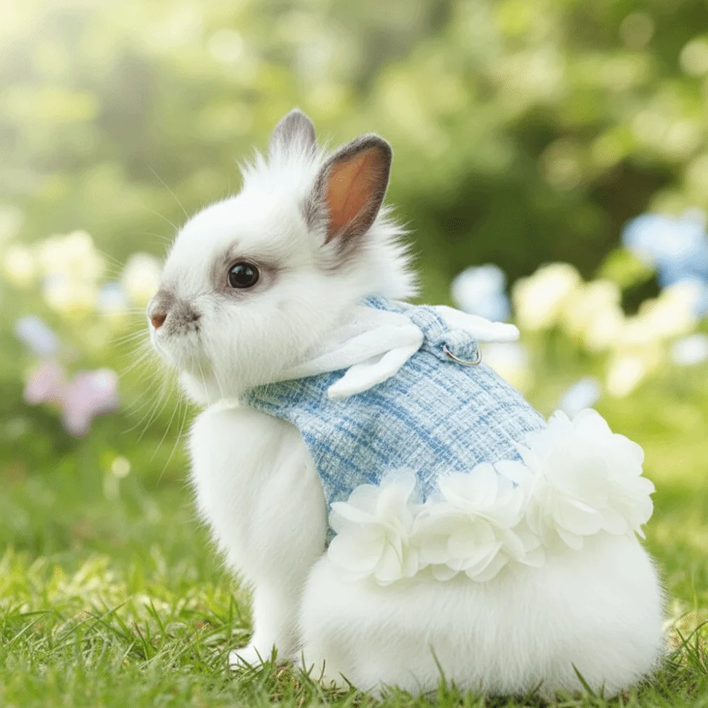 Fashion Adjustable Rabbit Outdoor Harness Comfortable Plaid Pet Traction Suit Breathable Rabbit Sleeveless Dress Small Animals - Image 2