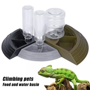 Reptile Feeder Water Bowl Lizard Tortoise Automatic Partition Feeder Corner Feeder with Water Bottle for Pet Turtle Gecko Lizard