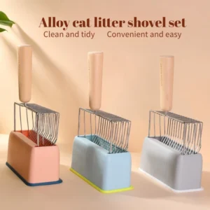 Cat Litter Scoop Set Long Handle Sifting Litter Box Scoop with Stand Pet Shovel for Kitty Waste Cat Toilet Cleaning Tools