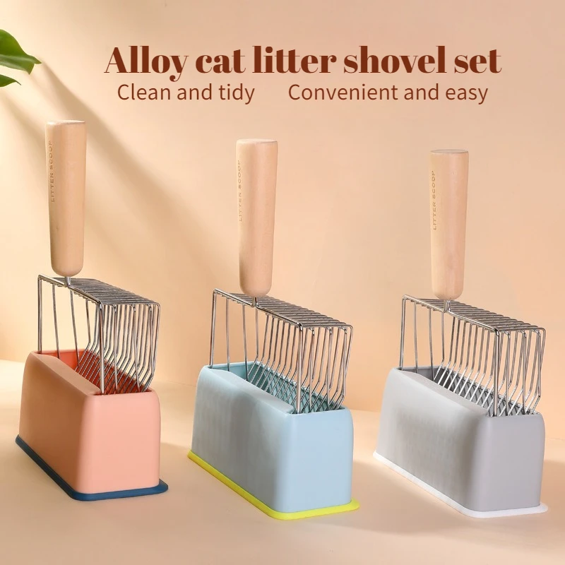 Cat Litter Scoop Set Long Handle Sifting Litter Box Scoop with Stand Pet Shovel for Kitty Waste Cat Toilet Cleaning Tools