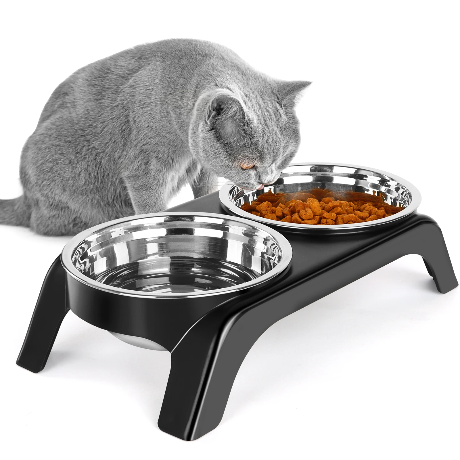 Elevated Cat Bowls, Dog Bowl,Stainless Steel Raised Cat Food Water Bowl Set with ABS Anti Slip Stand for Indoor Cats