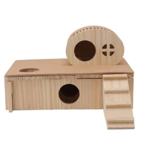 Wooden Hamster Ladder House Wear Resistant Hamster Platform with Hideout Climbing Ladder for Small Pets Chinchilla Rabbit