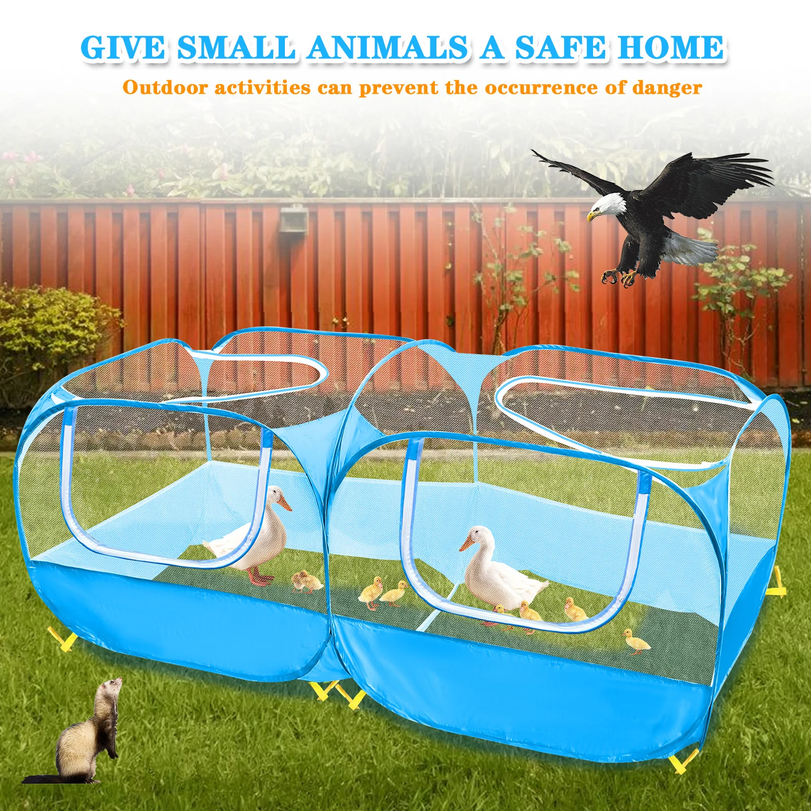 Portable pet fence, bottomless - 4 zippered doors, no assembly required, includes 8 outdoor pegs - only 14 inches when folded. - Image 3