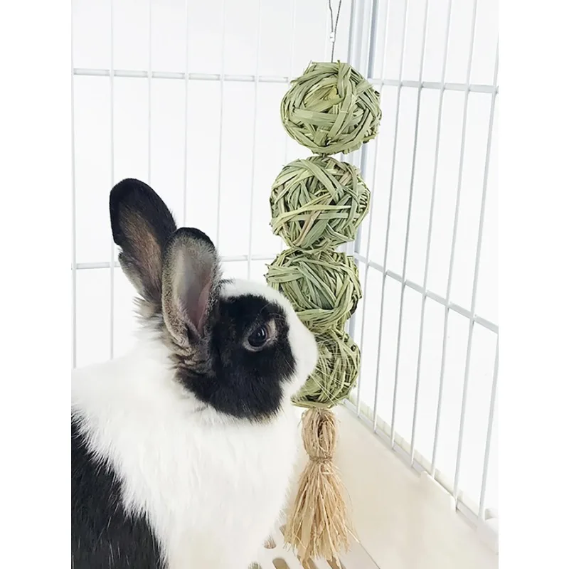 1PC-Pet rabbit grass woven ball hanging string rabbit grinding toy