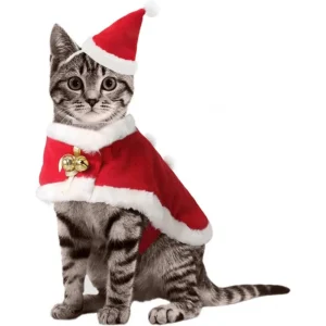 Pet Christmas Costume: Santa Hat & Red Warm Cloak for Cats, Small Dogs & Rabbits