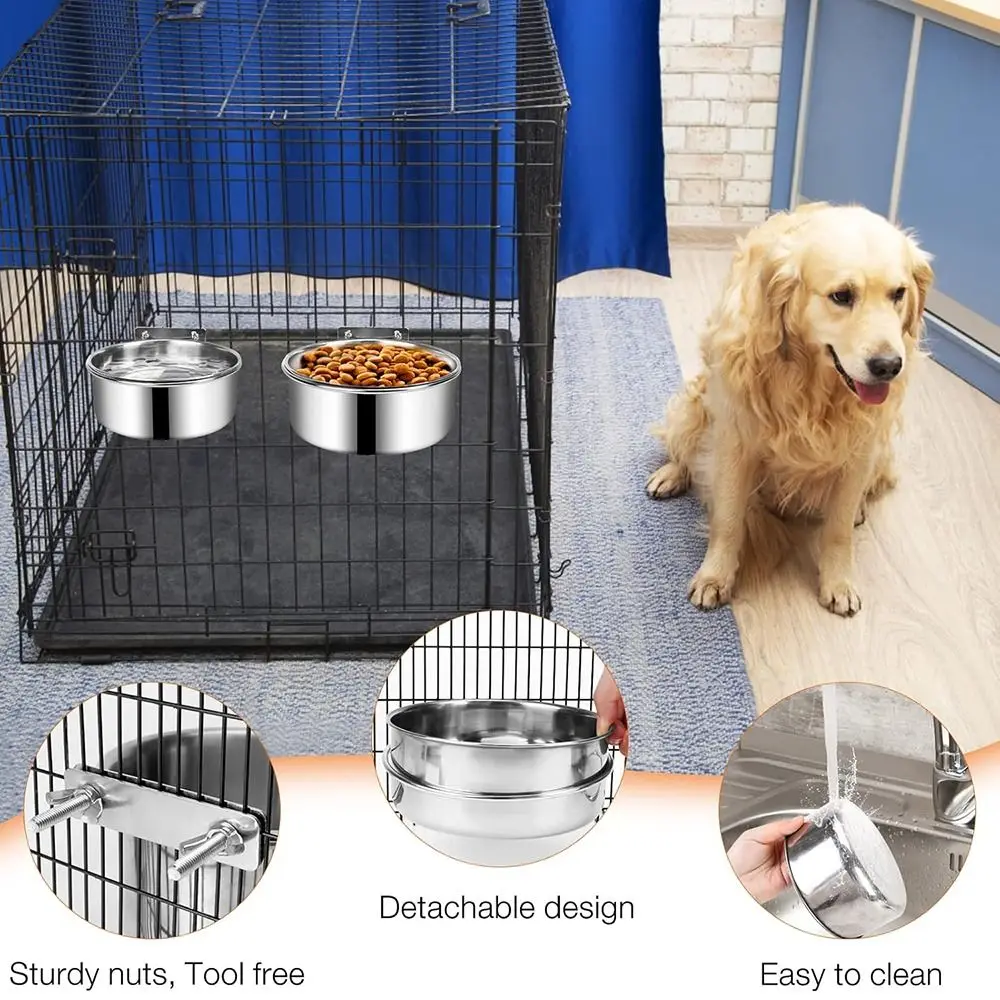 New Stainless Steel Pet Bowl Anti-gnawing Hanging Dog Cage Bowls Feeder Dish Cat Dog - Image 2