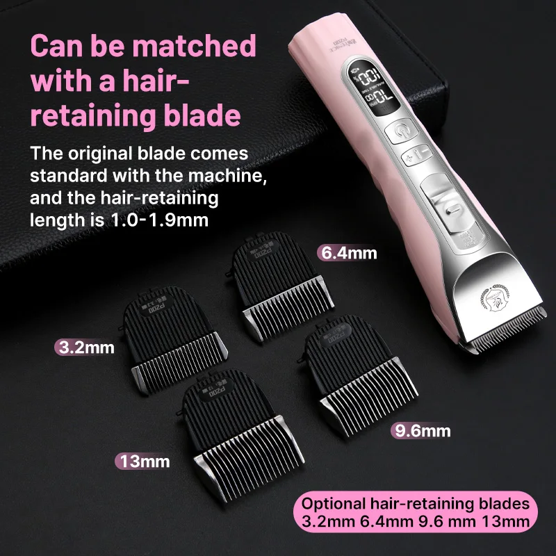 Fenice Sakura Pink Dog Hair Cutting Machine 5000mA Capacity Cordless LCD Screen Pet Dog Grooming Clipper Rechargeable Shaver Set - Image 5