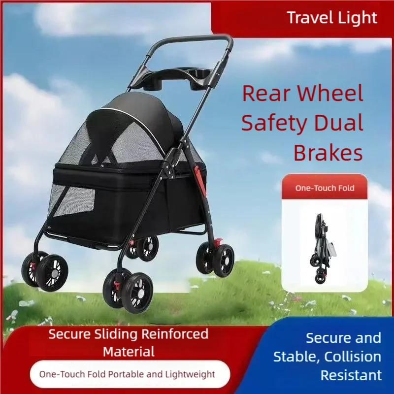 Pet cart, baby cart, small pet cart, lightweight and foldable, suitable for outdoor travel, dog and cat supplies - Image 2