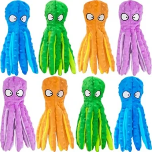 8 Pack Squeaky Octopus Plush Dog Toys for Aggressive Chewers No Stuffing Crinkle Durable Interactive 4 Colors