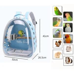 Portable Bird Cage with Prech Feeder and Tray, Acrylic Pet Backpack Bag, Parakeet, Cockatiel, Parrot, Bunny, Travel