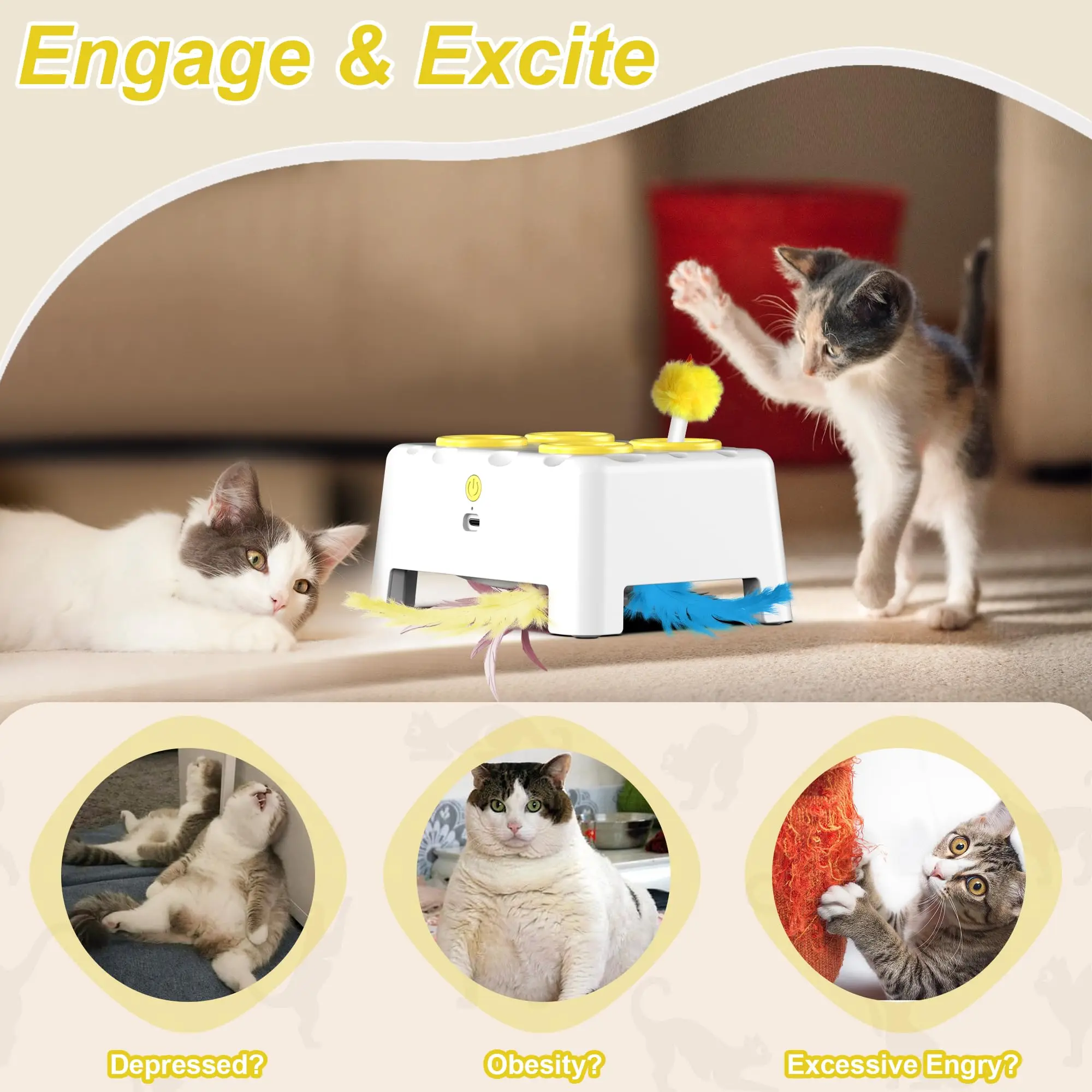 Whack A Mole Automatic Pop-Up Rechargeable Cat Toy - Interactive Play for Kittens & Cats - Image 2
