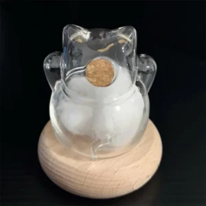 〔W〕Transparent Cat Fur Keepsake Display, Glass Fortune Cat Bottle With Base, Mini Pet Memorial Storage Jar〔Winter1〕