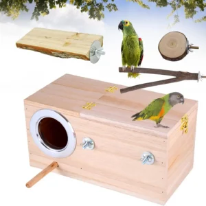 Large Bird Breeding Box, with Natural Wood Bird Platform Parrot Stand, Small Animal Hamster Hideout House, Pet Products