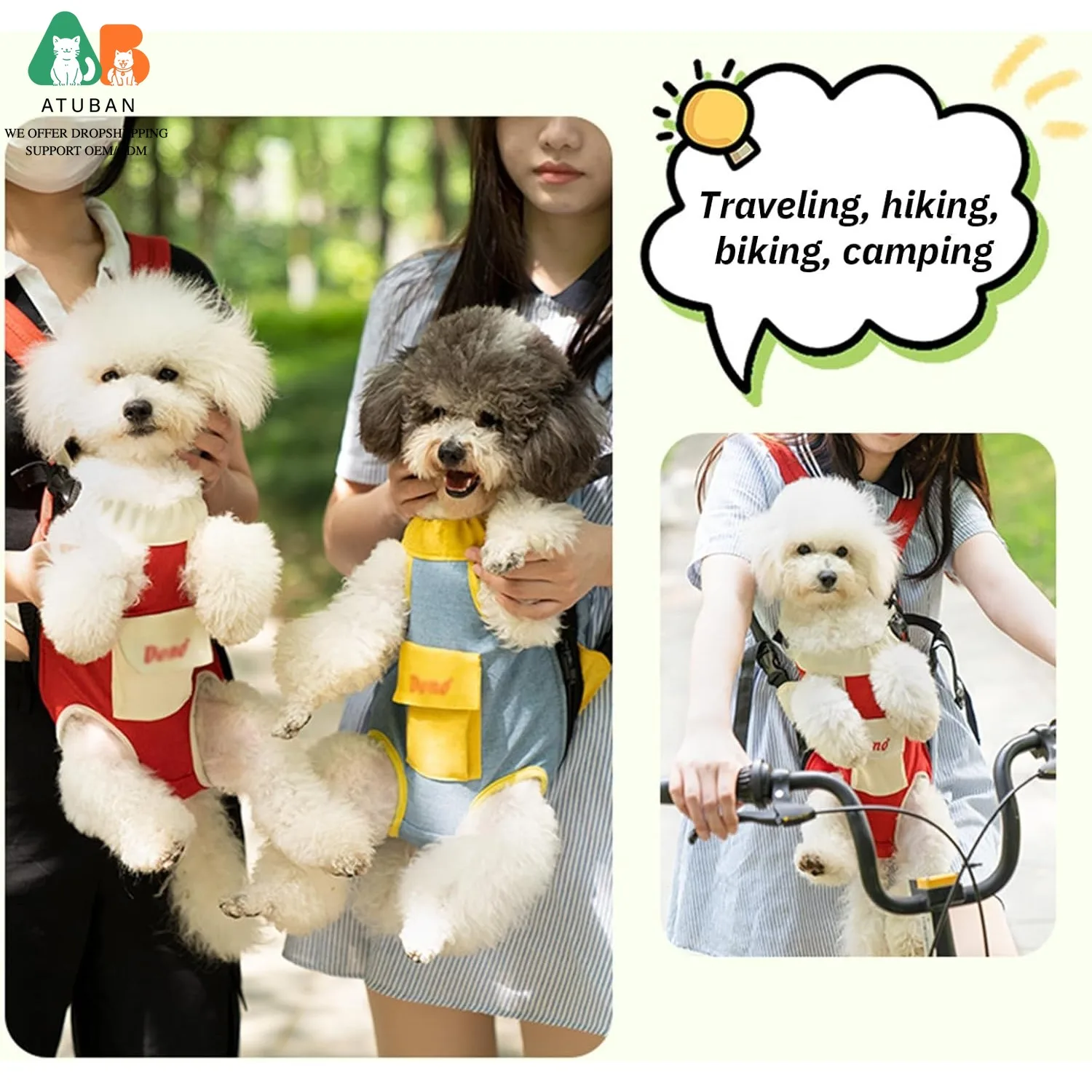 ATUBAN Pet Dog Front Carrier Backpacks, Cat Dog Backpack Carrier Legs Out Hands-Free Dog Travel Backpack for Cycling Outdoor Use - Image 6