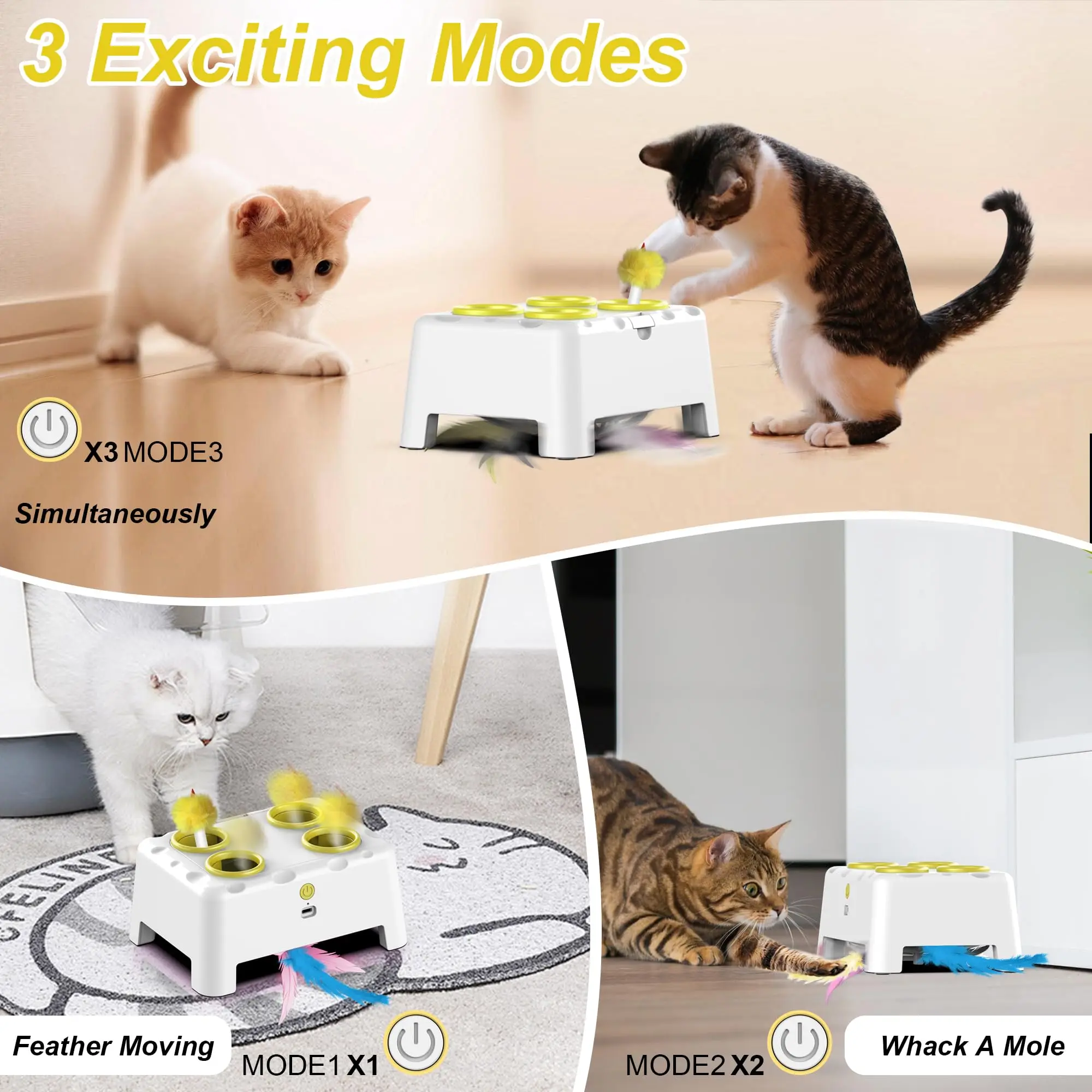 Whack A Mole Automatic Pop-Up Rechargeable Cat Toy - Interactive Play for Kittens & Cats - Image 5