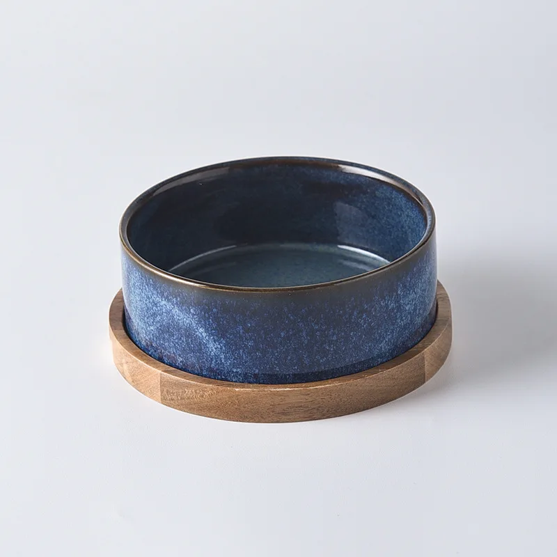 Dog Bowl Ceramic Matte Pet Bowl Cervical Spine Protector Anti Knock Over Wooden Tray Pet Feeding Supplies Cat Accessories - Image 10