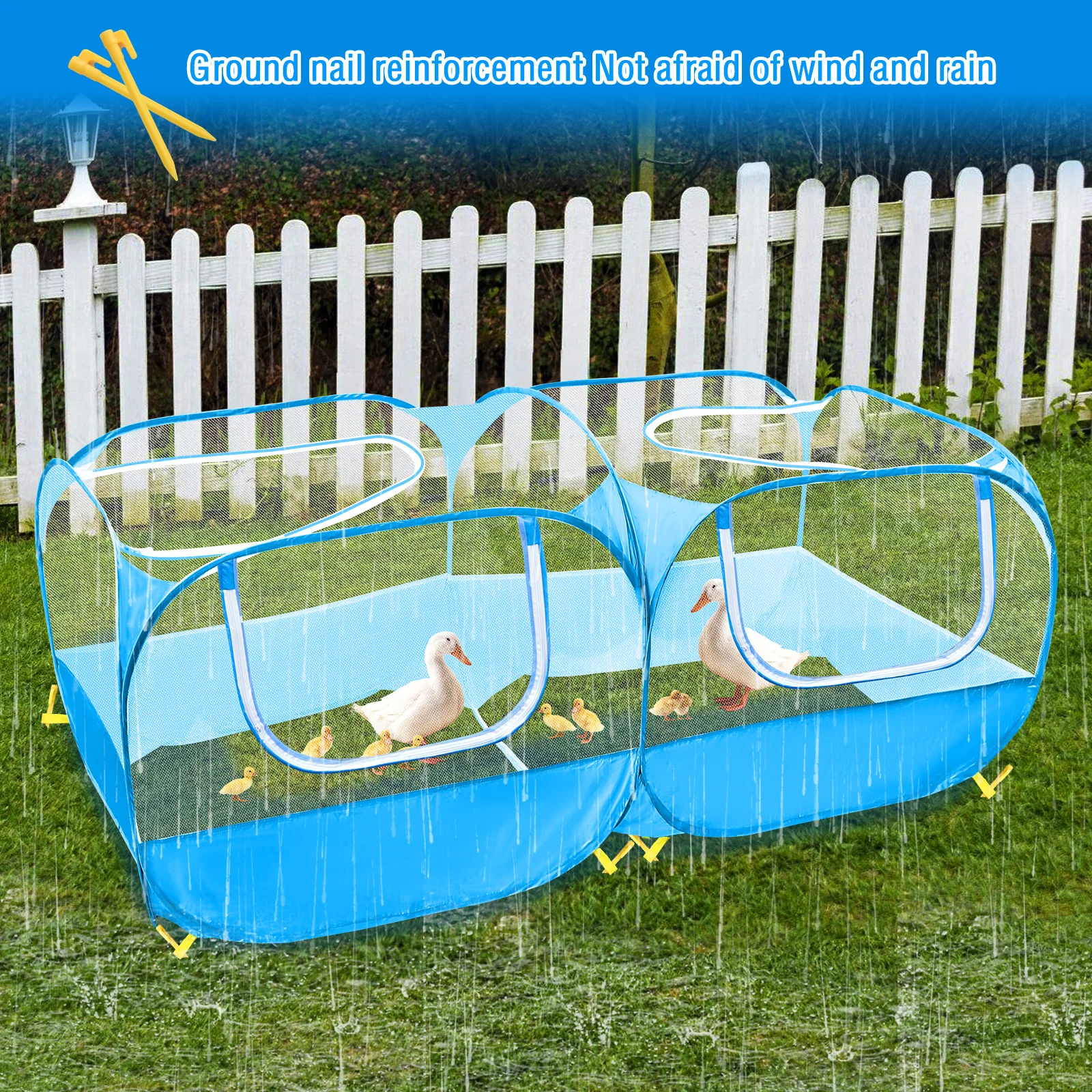 Portable pet fence, bottomless - 4 zippered doors, no assembly required, includes 8 outdoor pegs - only 14 inches when folded. - Image 2