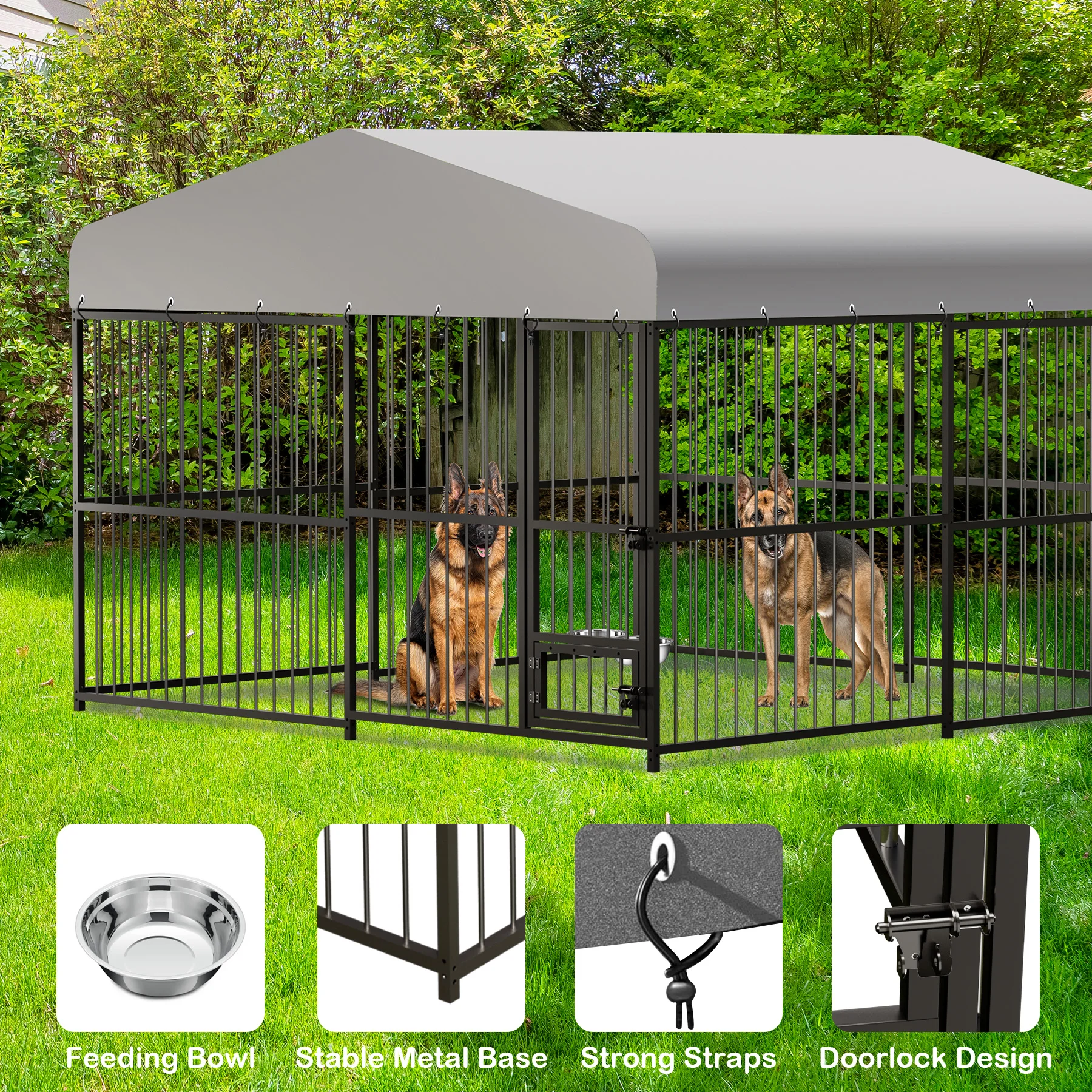 Large Dog Kennel Outside Heavy-Duty Outdoor Dog Cage Walk-in Pet Playpen with Roof, Double Lock, Enclosures with UV-Resistant - Image 6