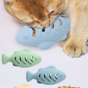 Fish-Shaped Cat Chew Toy - Dental Treat Dispenser Puzzle, Safe Silicone, No Battery, Interactive Pet Snack Game