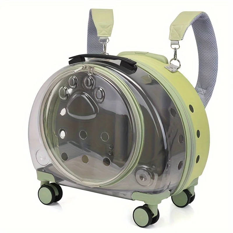 1 Transparent Pet Carrying with Wheels Large Capacity Spaceman Capsule Backpack Cats Portable Trolley Bag Durable Plast - Image 8
