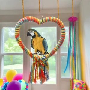 Love shape cotton rope swing colorful bird toy parrot perch climbing grinding beak stand bird cage decoration accessories