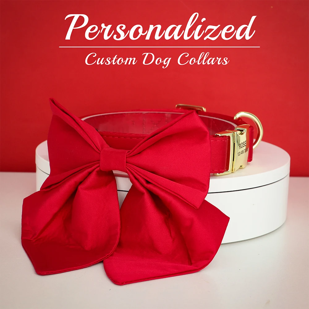 Personalized Silk Dog Collar Adjustable Durable Dog Collar with Bowtie Flower For Small Medium Large Dogs Wedding Bowtie Collars - Image 15