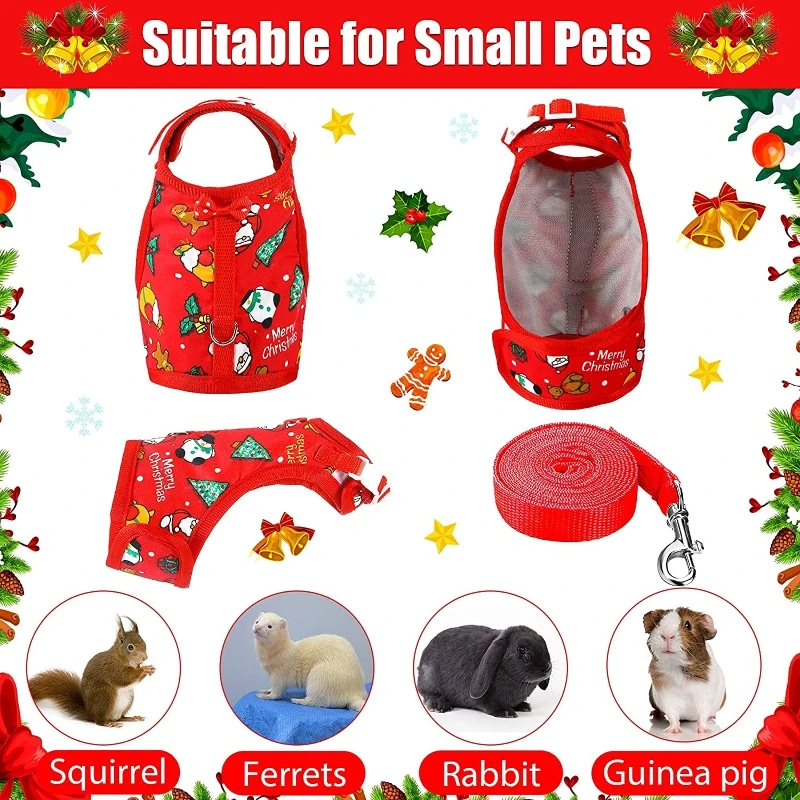 Rabbit Vest Small Pet Animal Harness Leash Set Escape Proof Cute Christmas Costume Red/Green for Hamster Mice Guinea Pig - Image 4