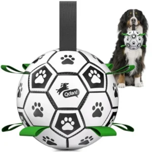 Dog Toys Extra Large Soccer Ball with Straps Tug Toy Water Toy Durable Dogs Balls World Cup for Large 9 Inch