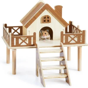 Wooden Hamster Platform and Dwarf Hamster House, Hamster Cage Platform With Climbing Ladder, Cute Syrian Hamster Hideout