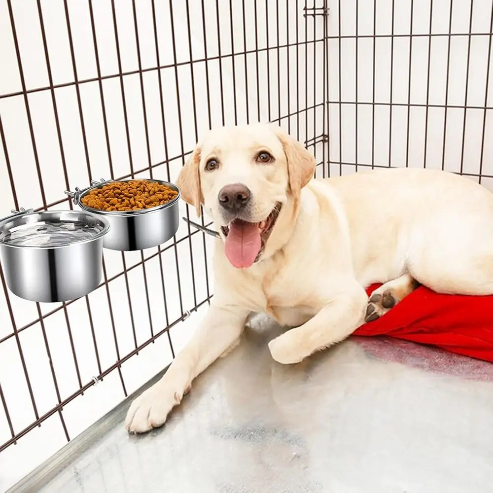 New Stainless Steel Pet Bowl Anti-gnawing Hanging Dog Cage Bowls Feeder Dish Cat Dog - Image 5