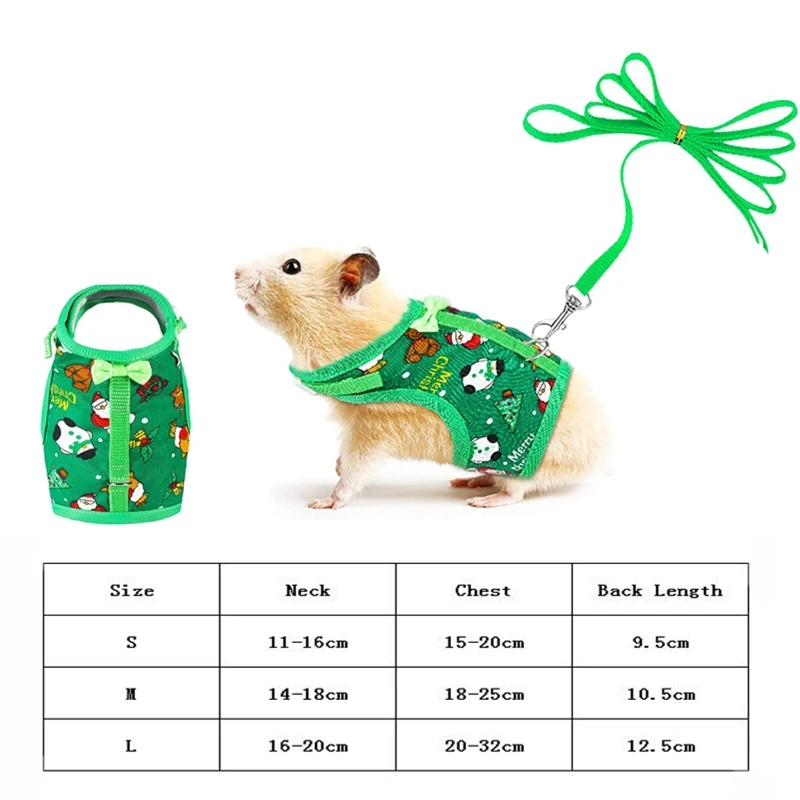 Rabbit Vest Small Pet Animal Harness Leash Set Escape Proof Cute Christmas Costume Red/Green for Hamster Mice Guinea Pig - Image 2