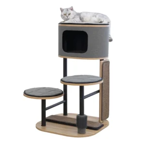 4 Level 37" Iron Framed Modern Cat Tree with Large Top Condo, 2 Padded Platforms, 2 Replaceable Sisal Scratching, Customized