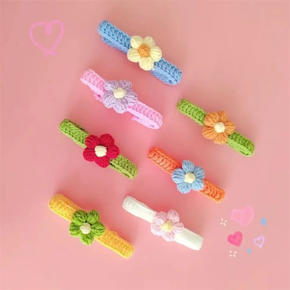 Kawaii Crochet Dog Cat Collar Adjustable Wool Necklace Flowers Pet Neck Accessories Puppy Kitten Knitting Scarf Bowtie Pet Gift - Image 3