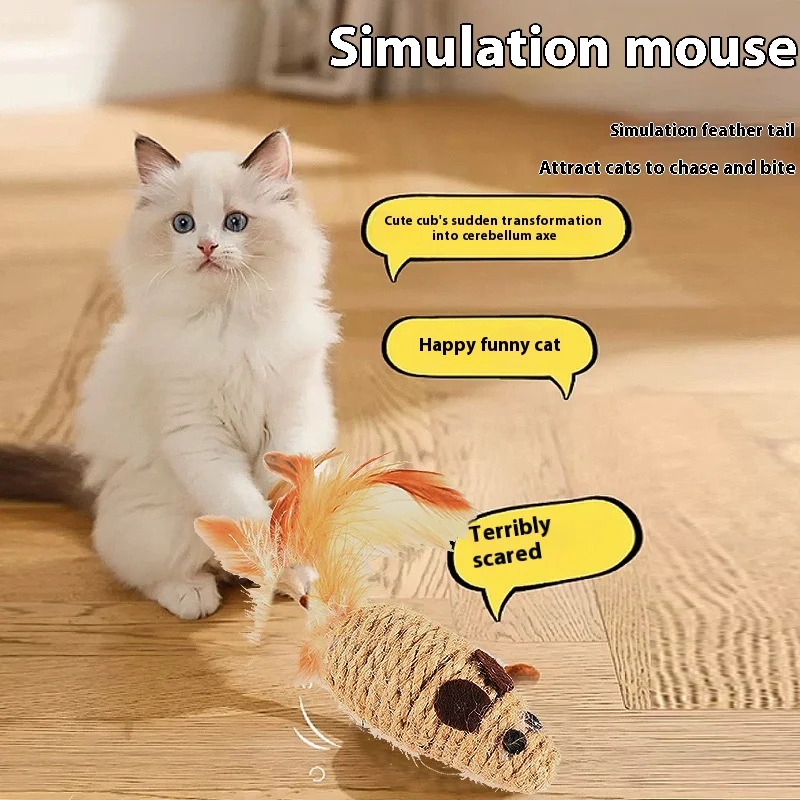 Toy With Rustling Hemp Rope Chicken Feather Toy Cat Mouse - Image 4