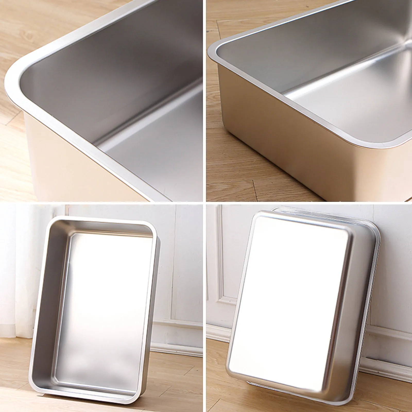 304 Stainless Steel Cat Litter Box Indoor Large Stainless Steel Litter Tray Metal High Sided Cat Pan Pet Cat Cleaning Supplies - Image 2