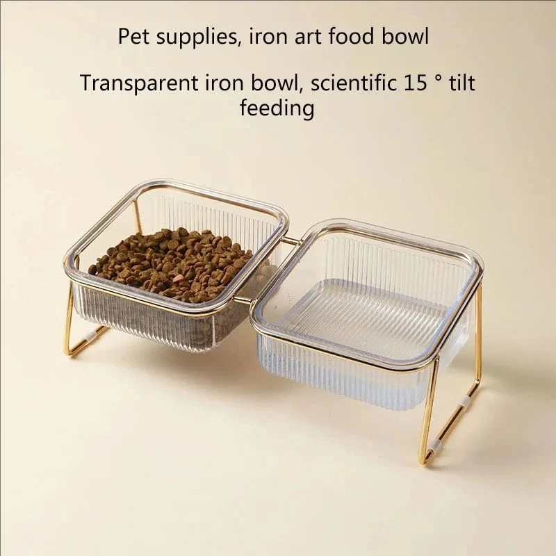 Cat Double Bowl New with Stand Pet Kitten Puppy Transparent Food Feeding Dish Metal Elevated Water Feeder Dog cats Bowl Supplies - Image 3