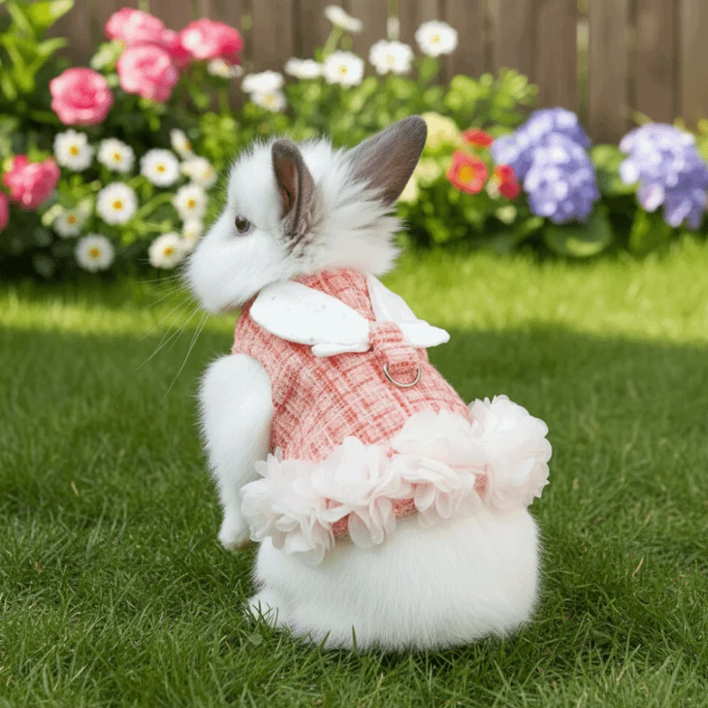 Fashion Adjustable Rabbit Outdoor Harness Comfortable Plaid Pet Traction Suit Breathable Rabbit Sleeveless Dress Small Animals - Image 5