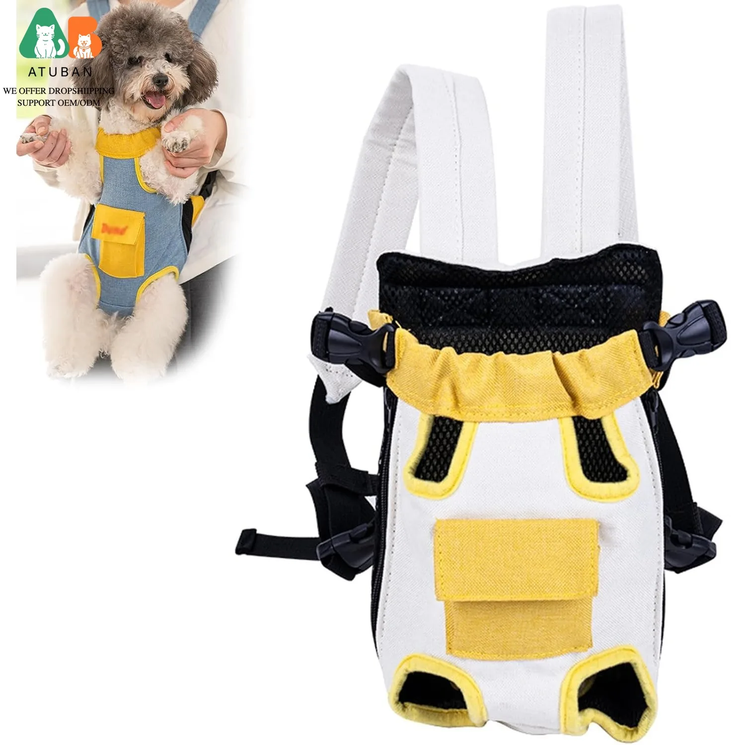 ATUBAN Pet Dog Front Carrier Backpacks, Cat Dog Backpack Carrier Legs Out Hands-Free Dog Travel Backpack for Cycling Outdoor Use - Image 7