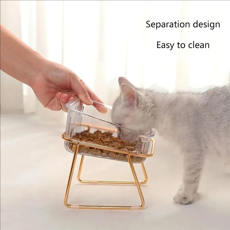 Cat Double Bowl New with Stand Pet Kitten Puppy Transparent Food Feeding Dish Metal Elevated Water Feeder Dog cats Bowl Supplies - Image 4