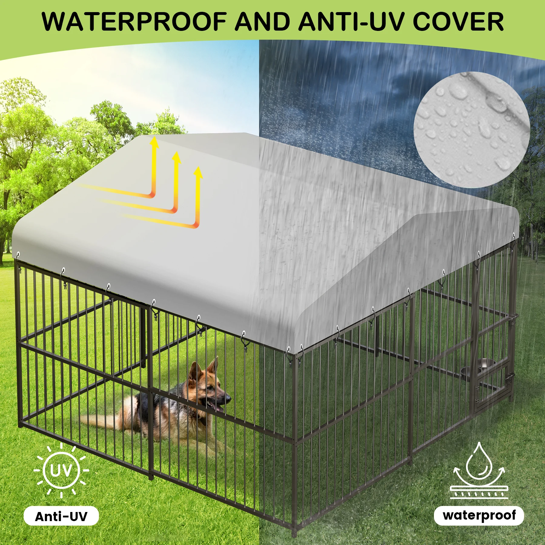 Large Dog Kennel Outside Heavy-Duty Outdoor Dog Cage Walk-in Pet Playpen with Roof, Double Lock, Enclosures with UV-Resistant - Image 5