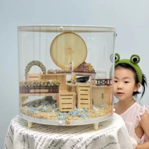 Large Transparent Hamster Cage, Portable Double-Layer Villa, Snap Design with Wooden Toys for Syrian Hamster Gerbil Mice