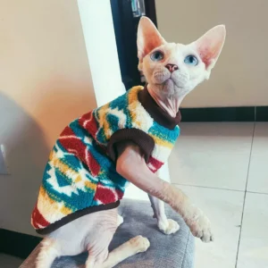 Cat Sweater Kittens Warm Fleece Short Sleeves Brown Sweatshirt Short-legged Cat Clothes Green Coat for Devon Rex Cat Supplies