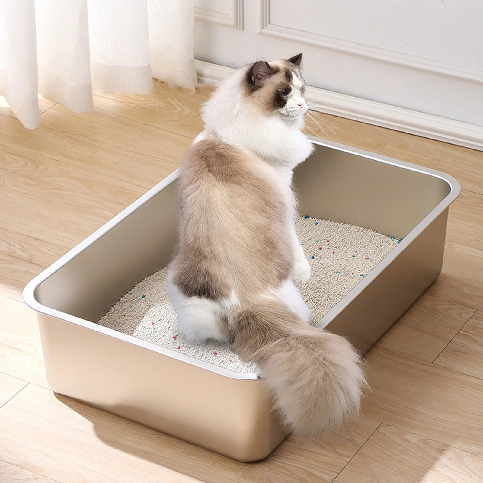 304 Stainless Steel Cat Litter Box Indoor Large Stainless Steel Litter Tray Metal High Sided Cat Pan Pet Cat Cleaning Supplies - Image 7