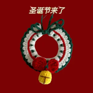Cat Necklace Dog Christmas and New Year Decorations Knitted Scarf Pet Collar Woolen Drool Towel Bells Around The Mouth